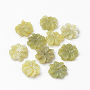 Natural Butter Jade Beads, Carved Flower, 17~18x17~18x4~6mm, Hole: 1mm(G-S271-06)