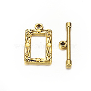 Tibetan Style Alloy Toggle Clasps, Rectangle, Antique Golden, Lead Free and Nickel Free and Cadmium Free, Rectangle: 20x11.5mm, Bar: 22x5mm, Hole: 2.5mm.(X-GLF5079Y-NF)