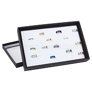 100-Slot Rectangle Black Paper Ring Presentation Boxes with Clear Lid, Jewelry Finger Rings Organizer Box , White, 29x19x3.9cm(RDIS-WH0006-29B)