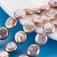 Natural Keshi Pearl Beads Strands, Cultured Freshwater Pearl, Flat Round, Lavender, 11~14x11~12x4~5mm, Hole: 0.6mm, about 31~34pcs/strand, 14.57~15.35 inch(37~39cm)(PEAR-S018-02F)