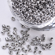 Plated Glass Seed Beads, Round, Silver, 2~2.3x1.5mm, Hole: 0.8mm, about 30000pcs/bag, about 450g/bag(SEED-Q025-2mm-B03)