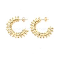 Brass Sun Stud Earrings, Half Hoop Earrings for Women, Real 16K Gold Plated, 34x3mm(EJEW-D065-05G)