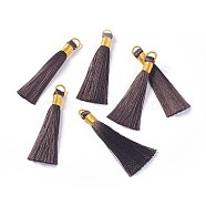Nylon Tassel Big Pendants, with Iron Findings, Golden, Coconut Brown, 80x8.5mm, Hole: 5x6.5mm(FIND-F008-E16)