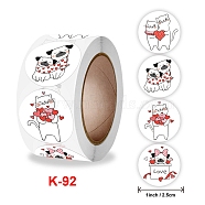 4 Styles Valentine's Day Theme Round Paper Stickers, Self Adhesive Roll Sticker Labels, for Envelopes, Bubble Mailers and Bags, Cat & Dog with Heart Pattern, Colorful, 25mm, 500pcs/roll(VALE-PW0001-099)