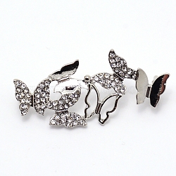 Zinc Alloy Crystal Rhinestone Shoe Buckle Clips, for Shoes Decoration, Butterfly, Platinum, 19.5x40x8mm, Hole: 4.5mm(PALLOY-SZC0001-12B)