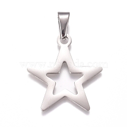 Tarnish Resistant 304 Stainless Steel Pendants, Star, Stainless Steel Color, 32x29.5x1.5mm, Hole: 10x4mm(STAS-I135-23P)