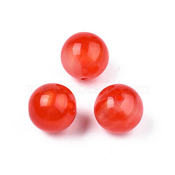 Opaque Acrylic Beads, Two Tone Color, with Glitter Powder, Round, Tomato, 15.5x15mm, Hole: 2mm, about 210pcs/500g(MACR-N009-014B-04)
