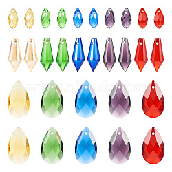 Pandahall 30Pcs 15 Styles Transparent Glass Pendants, Faceted, Teardrop & Icicle U Drop Charms, Mixed Color, 12~22x6~13mm, Hole: 1~1.4mm, 2Pcs/style(GLAA-TA0001-34)