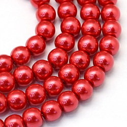 Baking Painted Pearlized Glass Pearl Round Bead Strands, Crimson, 10~11mm, Hole: 1.5mm, about 80~85pcs/strand, 31.4 inch1.5mm(HY-Q003-10mm-74)