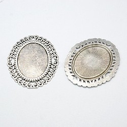 Alloy Cabochon Connector Setting,  DIY Findings for Jewelry Making, Cadmium Free & Lead Free, Antique Silver, 58x49x2mm, Hole: 6mm, Tray: 37x28mm(X-EA094Y-AS)