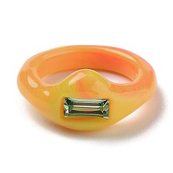 Resin Finger Rings, with Rectangle Plastic Rhinestone, Orange, US Size 6, Inner Diameter: 17mm(RJEW-Z007-06A)
