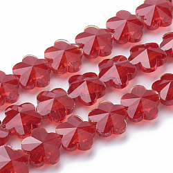Transparent Glass Beads, Faceted, Plum Blossom, Red, 13x13.5x8.5mm, Hole: 1mm(GLAA-Q066-14mm-C13)