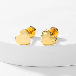 Stainless Steel Stud Earring, Heart, Real 18K Gold Plated, 6x6mm(NR5432-06)
