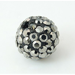 Polymer Clay Rhinestone Beads, Pave Disco Ball Beads, Grade A, Half Drilled, Round, Jet Hematite, PP9(1.5.~1.6mm), 6mm, Hole: 1.2mm(RB-H284-6MM-Half-1)