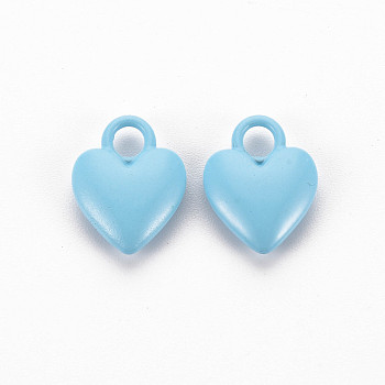 Spray Painted Alloy Charms, Cadmium Free & Lead Free, Heart, Light Sky Blue, 14.5x11x4mm, Hole: 3mm