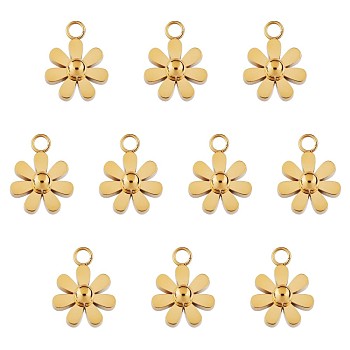 10Pcs 430 Stainless Steel Small Flower Pendants, Metal Daisy Pendant for Jewelry Earring Bracelet Handmade Making, Golden, 9mm, Hole: 2mm
