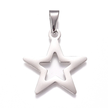 304 Stainless Steel Pendants, Star, Stainless Steel Color, 32x29.5x1.5mm, Hole: 10x4mm