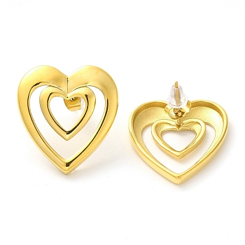304 Stainless Steel Stud Earrings, Hollow Heart, Golden, 27.5x25.5mm