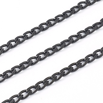304 Stainless Steel Curb Chains, Twisted Chain, Unwelded, with Spool, Electrophoresis Black, 6x4x1mm, 32.8 Feet(10m)/roll
