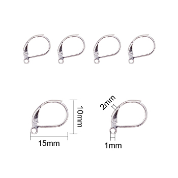 304 Stainless Steel Leverback Earring Findings, with Loop, Silver Color Plated, 10x15x2mm, Hole: 1mm
