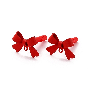 Alloy Stud Earring Findings, with 925 Sterling Silver Pins and Loop, Bowknot, FireBrick, 11x15x4mm, Hole: 1.2mm, Pin: 0.7mm