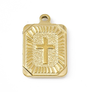 304 Stainless Steel Pendant, Rectangle with Cross, Golden, 25.5x17x4mm, Hole: 1.8mm