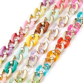 Handmade Acrylic & CCB Plastic Curb Chains, Twisted Chains, with Glitter Powder, Colorful, Links: 22.5x16x5mm, about 39.37 inch(1m)/strand