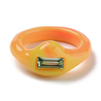 Resin Finger Rings, with Rectangle Plastic Rhinestone, Orange, US Size 6, Inner Diameter: 17mm