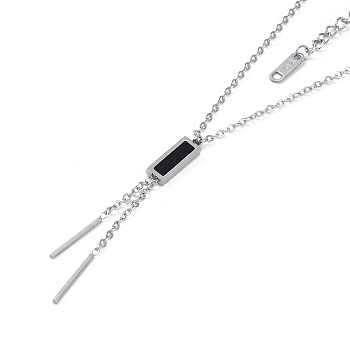 Ion Plating(IP) 304 Stainless Steel Cable Necklaces, Micro Pave Cubic Zirconia Rectangle Pendant Necklaces for Women, Stainless Steel Color, 16.14 inch(41cm)