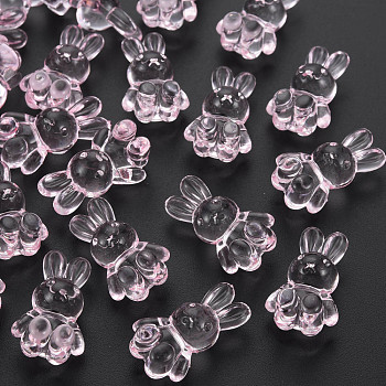 Transparent Acrylic Beads, Rabbit, Pink, 24.5x14.5x11mm, Hole: 2.5mm, about 300pcs/500g