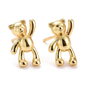 Bear Brass Stud Earrings for Women, Lead Free & Cadmium Free
, Real 18K Gold Plated, 14x8mm, Pin: 0.8mm