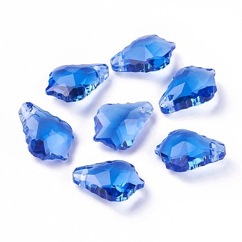 Faceted Glass Pendants, Leaf, Royal Blue, 16x11x6mm, Hole: 1.5mm