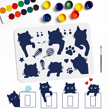 US 1Pc PET Hollow Out Drawing Painting Stencils, for DIY Scrapbook, Photo Album, with 1Pc Art Paint Brushes, Cat Shape, 210x297mm