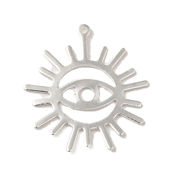 Brass Pendants, Sun with Eye, 925 Sterling Silver Plated, 25x23x0.3mm, Hole: 1.2mm