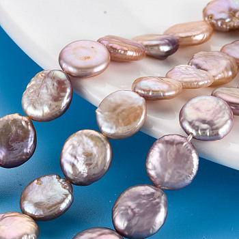 Natural Keshi Pearl Beads Strands, Cultured Freshwater Pearl, Flat Round, Lavender, 11~14x11~12x4~5mm, Hole: 0.6mm, about 31~34pcs/strand, 14.57~15.35 inch(37~39cm)