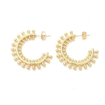 Brass Sun Stud Earrings, Half Hoop Earrings for Women, Real 16K Gold Plated, 34x3mm