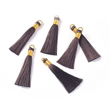 Nylon Tassel Big Pendants, with Iron Findings, Golden, Coconut Brown, 80x8.5mm, Hole: 5x6.5mm
