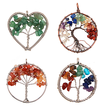 SUNNYCLUE Natural Gemstone Pendants, with Metal Findings, Mixed Shapes, Platinum, 4pcs/set