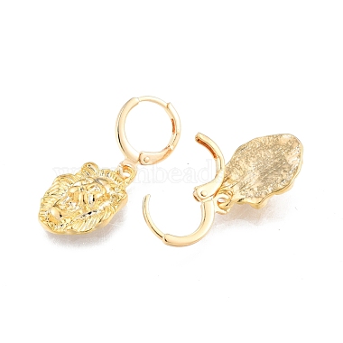 Brass Lion Dangle Leverback Earrings for Women(EJEW-N012-76LG)-3