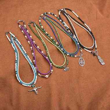 Ensemble de colliers ovales avec pendentif vierge marie(NJEW-SW00006)-2