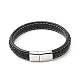 Cowhide Braided Flat Cord Bracelet with 304 Stainless Steel Magnetic Clasps(BJEW-H552-01P-01)-2