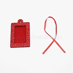 Vertical Design Rectangle Felt Glitter Photo Frame Card, with Ribbon, for Christmas Pendant Decorations, Red, 80.5x49x2mm, Hole: 5mm, 50x30mm inner diameter(HJEW-WH0036-11A)