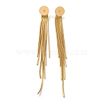 Brass Snake Chain Tassel Stud Earring Findings, with Flat Round Cabochon Setting, Real 18K Gold Plated, 106x10mm(X-KK-G510-20G)