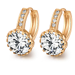 Real Gold Plated Perfect Design Brass Rhinestone Huggie Hoop Earrings, Crystal, 9mm(EJEW-EE0001-120B)