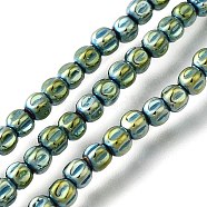 Electroplated Synthetic Non-magnetic Hematite Beads Strands, Pumpkin, Green Plated, 3.5~4x3.5mm, Hole: 0.8mm, about 107~112pcs/strand, 15.75~15.91 inch(40~40.4cm)(G-C154-A01-01H)