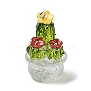 Transparent Resin Plant Pendants, Potted Cactus Charms with Platinum Tone Iron Loops, Yellow Green, 37x23x23mm, Hole: 2mm(RESI-Z028-04D)