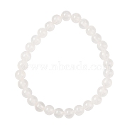 Natural Green Jade(Dyed) Round Beaded Stretch Bracelets, White, Inner Diameter: 2-1/8 inch(5.45cm), 6mm(G-U005-01A-05)