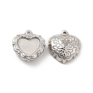 304 Stainless Steel Pendants, Heart Charm, Stainless Steel Color, 13x12x5mm, Hole: 1mm(STAS-B032-33P)