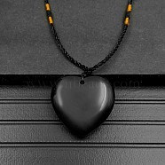 Natural Black Agate Pendant Necklaces, Heart, 15.75~23.62 inch(40~60cm)(XA8803-05)