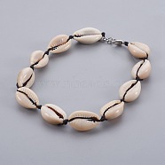 Cowrie Shell Beads Anklets, with Nylon Thread Cord and 304 Stainless Steel Lobster Claw Clasps, 280mm(AJEW-AN00233)